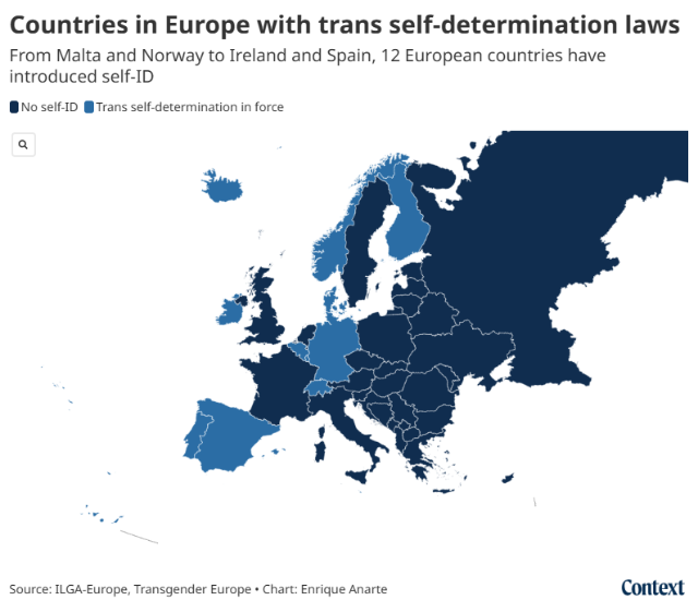 Graphic showing European countries with self ID laws
